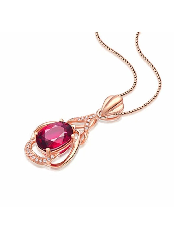 Akali Luxury Red Oval Crystal Pendant Necklace for Women – Elegant Rose Gold Jewelry Gift with Sparkling Stone and Fine Chain - Image 2